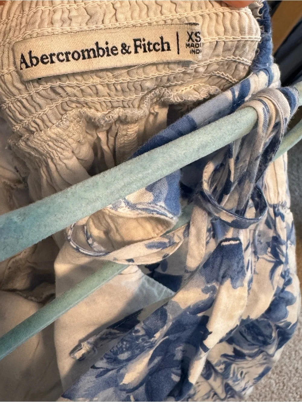 Abercrombie & Fitch White and Blue Floral Spaghetti-Strap Maxi Dress